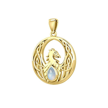 Rise with Resilience: Celtic Phoenix Solid Yellow Gold Pendant with Gemstone - GPD5719 | Embrace the Rebirth of Your Spirit - Jewelry